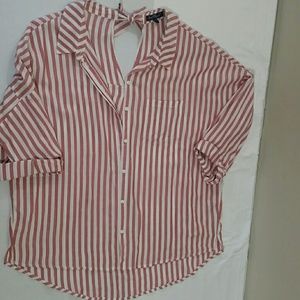 Red and White Stripped Bow Back Blouse